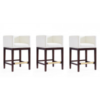 Manhattan Comfort 3-CS005-IV Kingsley 34 in. Ivory and Dark Walnut Beech Wood Counter Height Bar Stool (Set of 3)